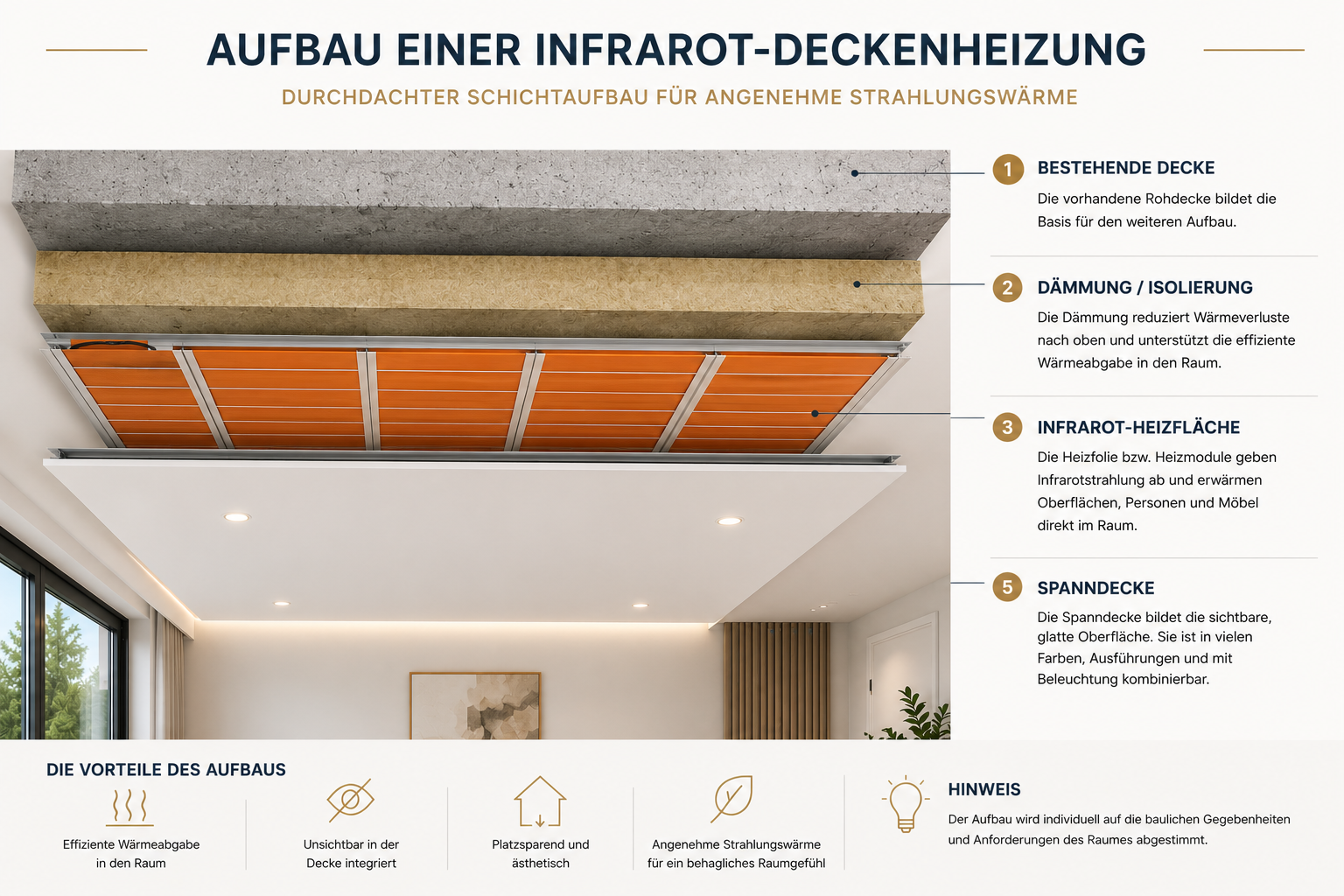 Schaubild zum Aufbau einer Infrarot Deckenheizung