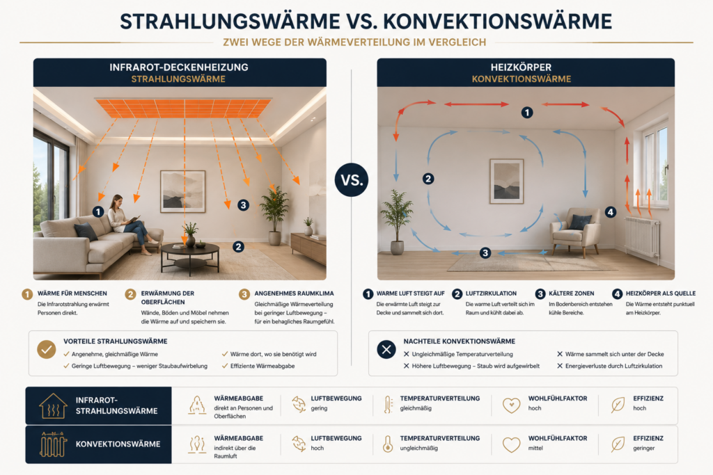 Schaubild zum Vergleich von Strahlungswärme und Konvektionswärme