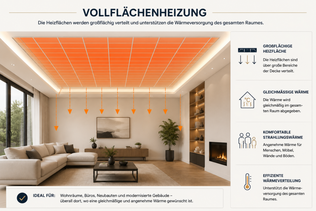 Schaubild für vollflächige Infrarot Deckenheizung
