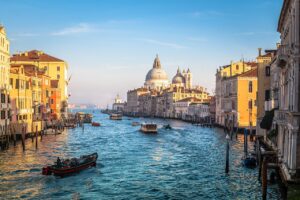 italian venezia, tourism, winter, wooden bridge, boat on the river, festival, nature, sunset, tour boat, sea, ships